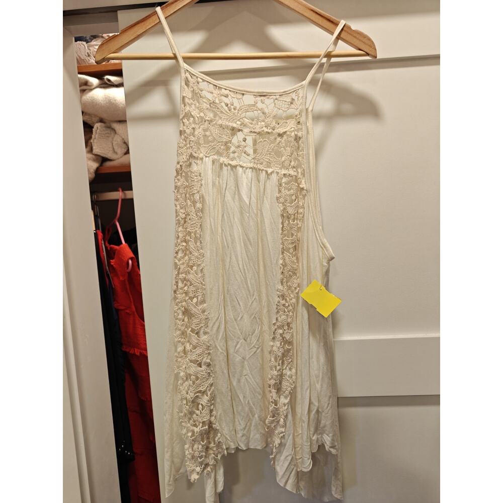 Vintage Havana Cream Crochet Lace Tunic Top Open Keyhole Back Boho Vintage Style - Picture 2 of 3